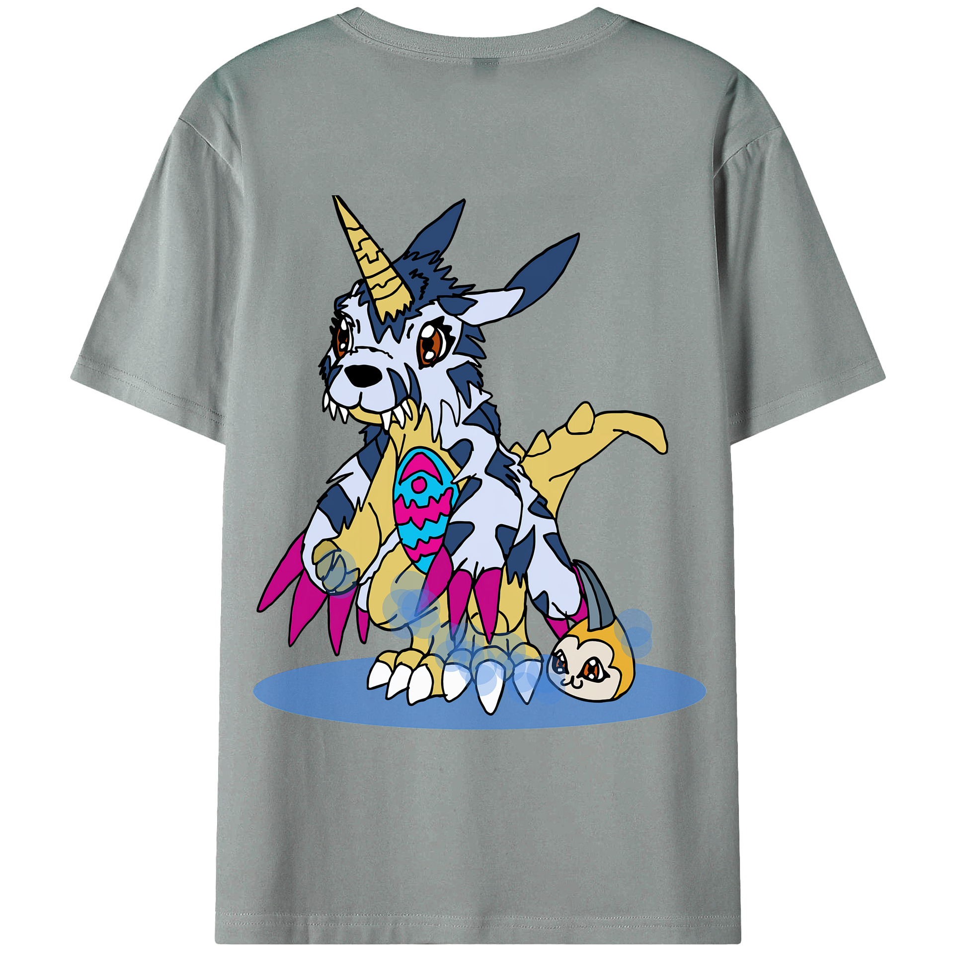 （画像用） Digimon デジタルモンスター/デジモン 綿100％ メンズ半袖Tシャツ（バックプリント） 通気性